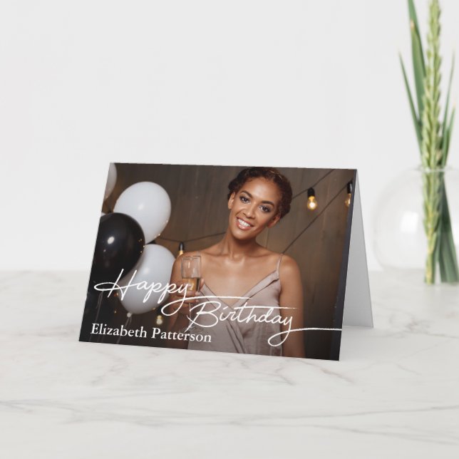 Simple Classic Happy Birthday Foto Karte (Vorderseite)