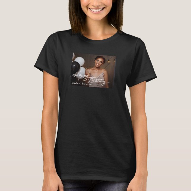 Simple Classic Happy Birthday Foto T-Shirt (Vorderseite)