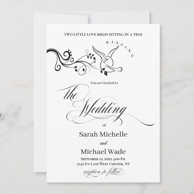 Simple Classic love birds Wedding Invitation Einladung (Vorderseite)