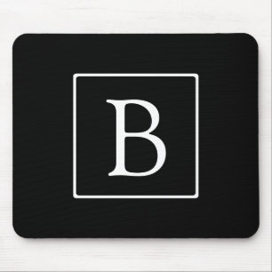 Simple Classic Monogram Black w/ White Text Mousepad
