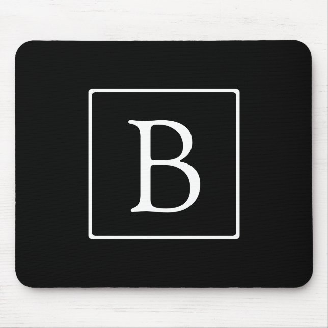 Simple Classic Monogram | Black w/ White Text Mousepad (Vorne)
