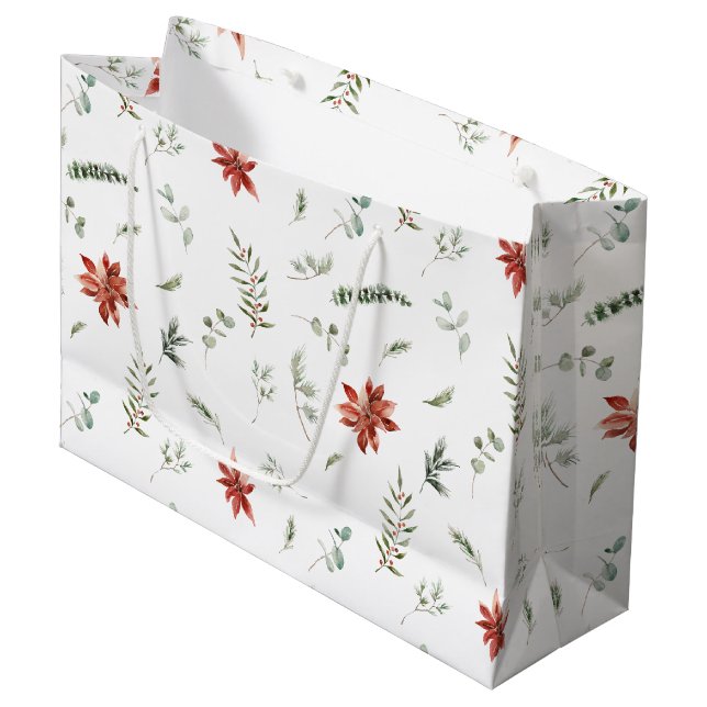 Simple Classic Poinsettia Berry Greenerity Weihnac Große Geschenktüte (Vorderseite Schrägansicht)