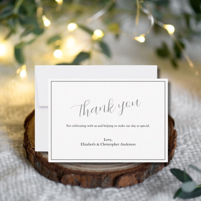 Simple Classic Silver Black Wedding Danke Karte (Silver Black Classic Traditional Formal Wedding thank you card)