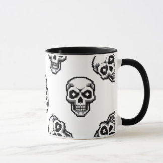 Simple Classic White Pixelated Skull Pattern Tasse