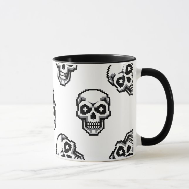 Simple Classic White Pixelated Skull Pattern Tasse (Rechts)