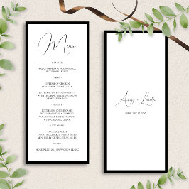 Simple Classy Black & White Border Script Wedding Menükarte
