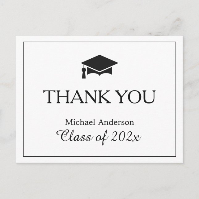 Simple Classy Black White Graduation Thank You Postkarte (Vorderseite)