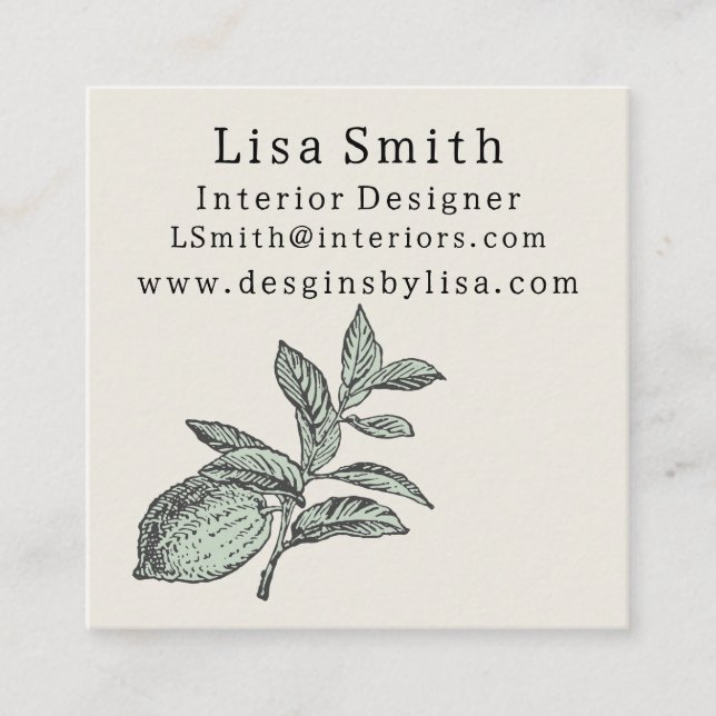 Simple Clean Lemon Business Card Quadratische Visitenkarte (Vorderseite)