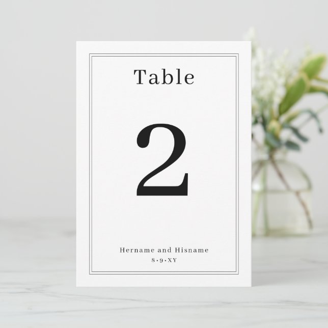 Simple Clean Minimalist Elegant Table Number Card Einladung (Stehend Vorderseite)