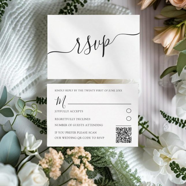 Simple Code QR Mariage en Noir et Blanc RSVP (Créateur téléchargé)