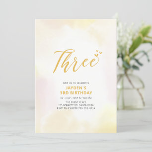 Simple Cœurs Jaunes Trois 3ème Invitation Annivers