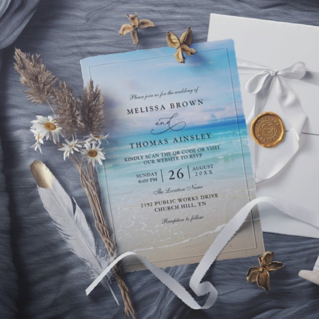 Simple Colorful Beach Elegant QR Code Wedding Einladung (Von Creator hochgeladen)