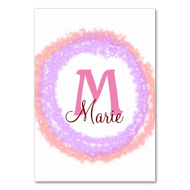 Simple colorful glitter sparkle add name monogram  tischnummer (Vorderseite)