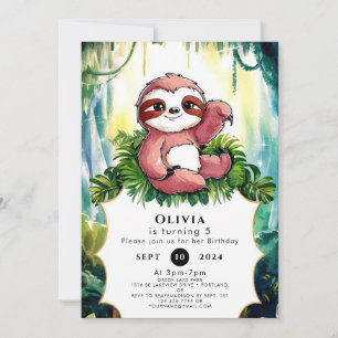 Simple Colorful Sloth Birthday Einladung