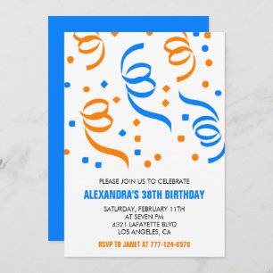 Simple Confetti 38e anniversaire invitations Bleu