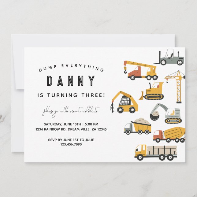 Simple Construction Camion Invitation Anniversaire (Devant)