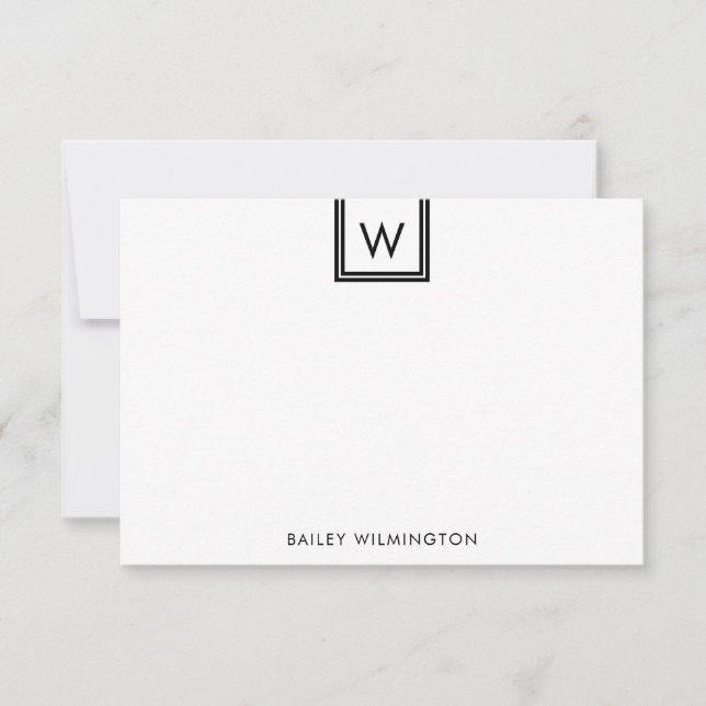Simple Contemporary Initial in Box Stationery Mitteilungskarte (Vorderseite)