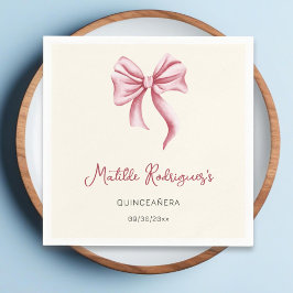 Simple Cream Pink Bow Girl Quinceanera Birthday Serviette