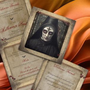 Simple Creepy Gothic Nun Adult Halloween Dreifach Gefaltete Einladung