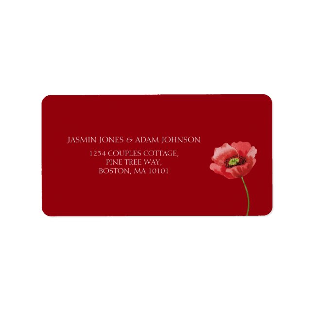 Simple Crimson Red Poppy Floral Wedding Adressaufkleber (Vorne)