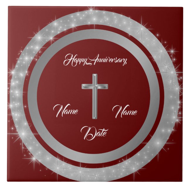 Simple Cross Customize Silver Anniversary Fliese (Vorderseite)