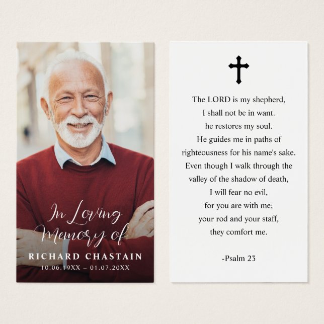 Simple Cross Funeral Memorial Prayer Photo Card (Vorne & Hinten)