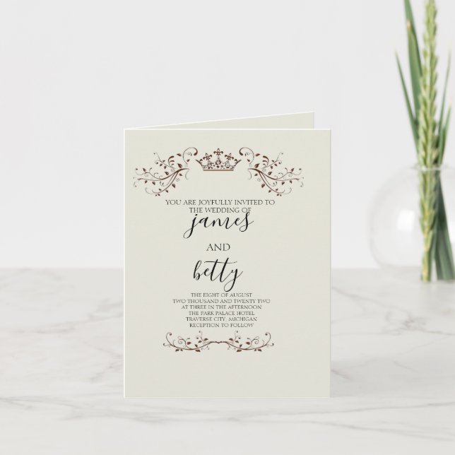 Simple Crown Minimalist Wedding Folded Invitation (Devant)