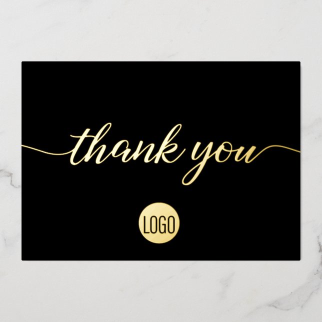 Simple Custom Black Logo Business Vielen Dank Folieneinladung (Vorderseite)