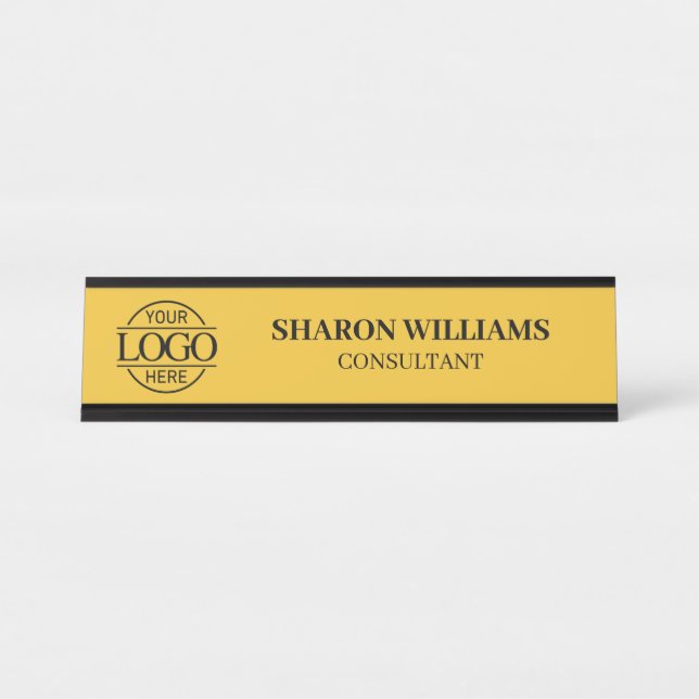 Simple Custom Logo | Professional Elegant Yellow Schreibtischnamensplakette (Vorderseite )