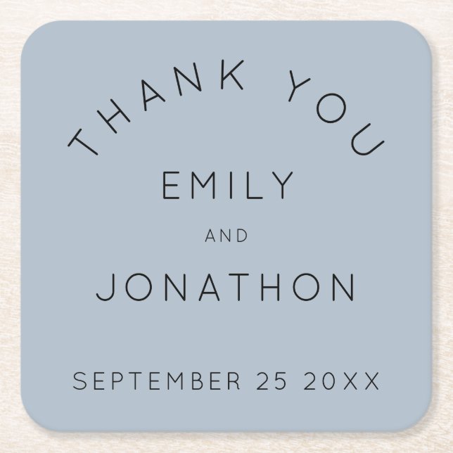 Simple Custom Wedding Dusty Blue Vielen Dank Rechteckiger Pappuntersetzer (Vorderseite)