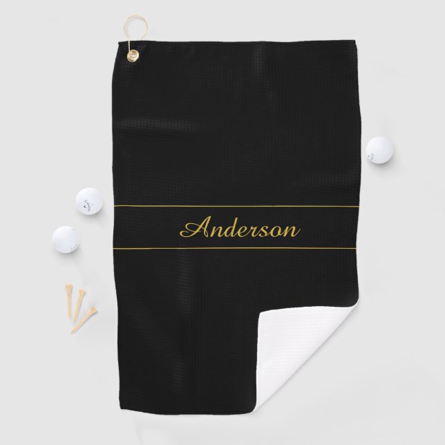 Simple Customizable Gold & Black Text Design  Golfhandtuch (Insitu)