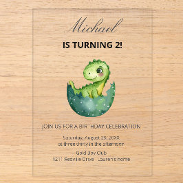 Simple Cute Green Dinosaur Birthday Party Invitati Acryleinladungen