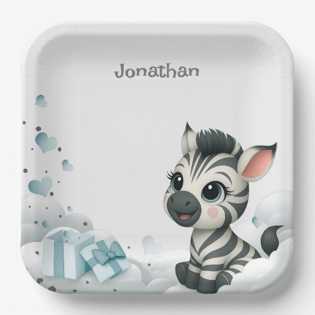 Simple cute little cartoon zebra  pappteller (Vorderseite)