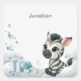 Simple cute little cartoon zebra quadratischer aufkleber