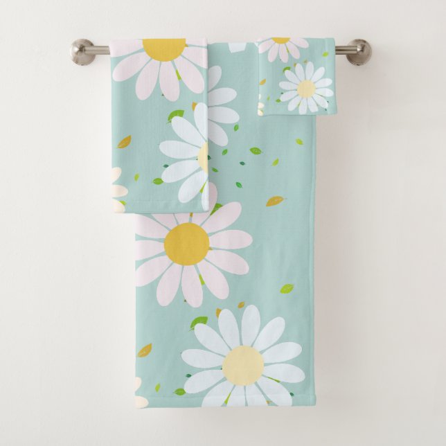 Simple Daisy Blume Floral Pattern trendy Girly Badhandtuch Set (Insitu)