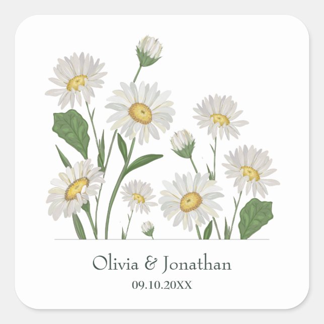 Simple Daisy Wild Garden Quadratischer Aufkleber (Vorderseite)