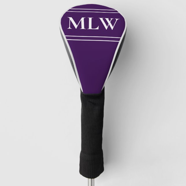 Simple Dark Purple and White Monogram Golf Headcover (Vorderseite)
