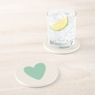 Simple Deafoam Mint Green Heart Sandstone Unterset Getränkeuntersetzer