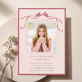 Simple Deep Blush Bow Graduation Party Photo Pink Einladung