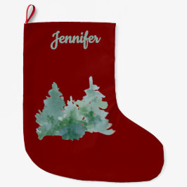 Simple Deep Red & Green Named Christmas Tree Großer Weihnachtsstrumpf