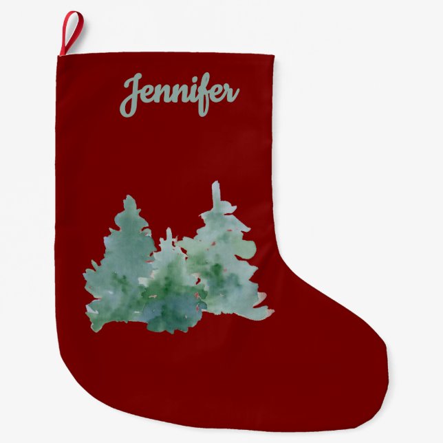 Simple Deep Red & Green Named Christmas Tree   Großer Weihnachtsstrumpf (Vorderseite)