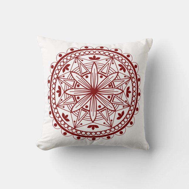 Simple Deep Red Mandala Kissen (Vorderseite)