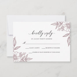 Simple Delicate Floral Wedding Mauve RSVP Karte