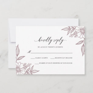 Simple Delicate Floral Wedding Mauve RSVP Karte