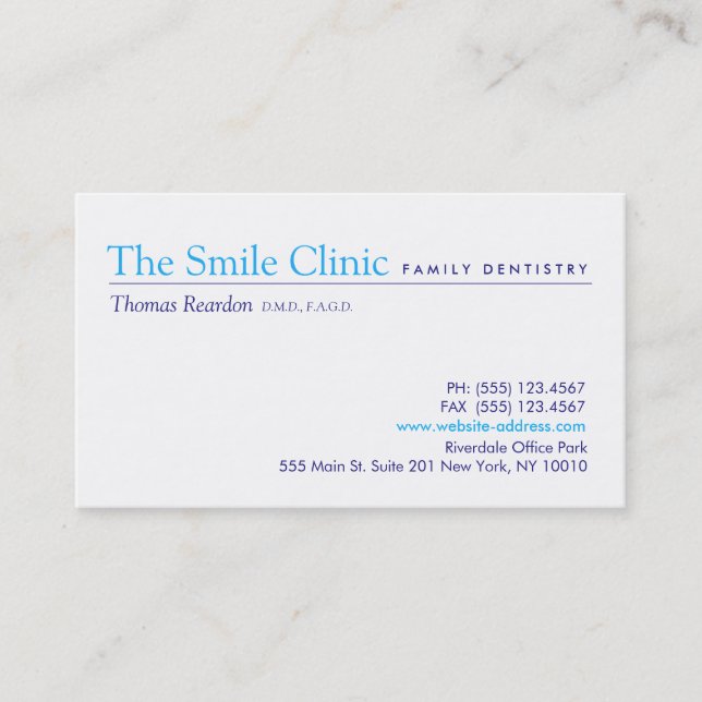 Simple Dentist Family Dentistry White Visitenkarte (Vorderseite)
