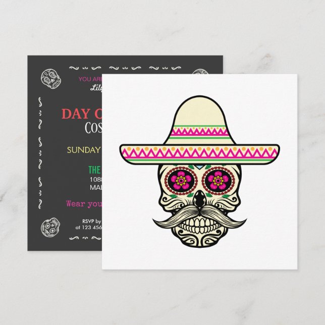 Simple Dia de Muertos crâne avec invitation Casque (Devant / Derrière)