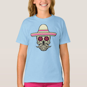 Simple Dia de Muertos Skull mit Hat Sleeve Shirt