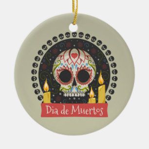 Simple Dia de Muertos Skull u. Kerzen Verzierungs- Keramik Ornament