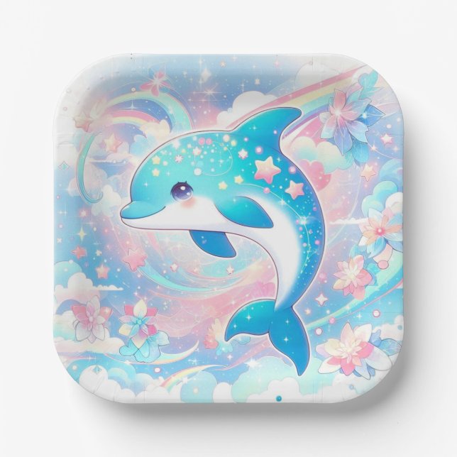 Simple Dolphin Baby Shower Pappteller (Vorderseite)