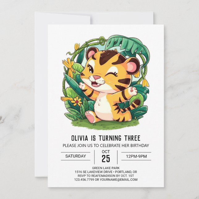 Simple Dreamy Tiger Digital Geburtstag Einladung (Vorderseite)